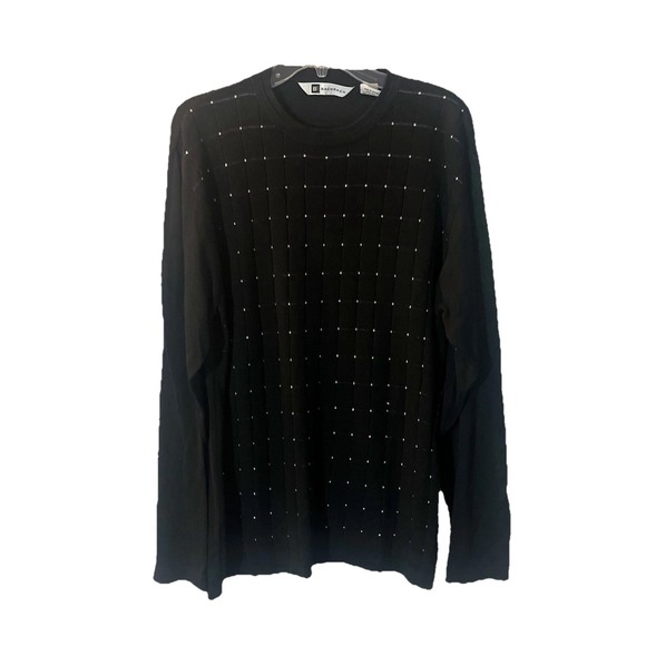 BlenderBottle Other - Bacrach Pullover Sweater Mens Sz L Silk Blend Black White Dot Grid Long Sleeve